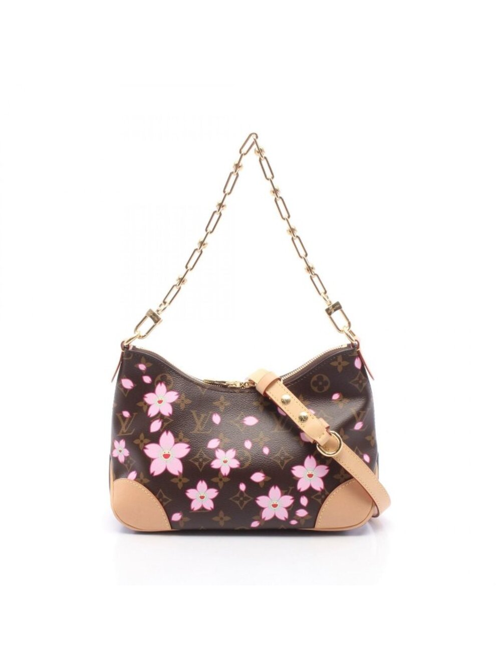 Louis Vuitton Handbag Takashi Murakami Boulogne PM Monogram Sakura Brown Leather